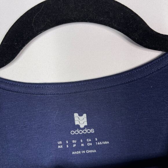 New Ododos Small Navy Blue Cropped Cross Wrap Front Long Sleeve Top Deep V Neck - Picture 6 of 10